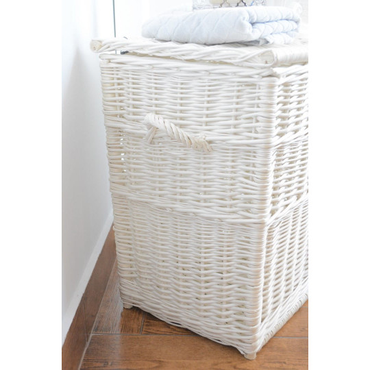 Coș din răchită pentru rufe, de culoare albă, înălțime 50cm