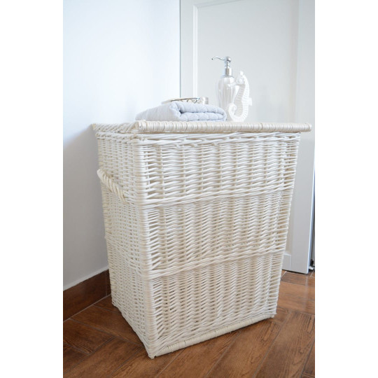 Coș alb din ratan de 60 cm pentru rufe