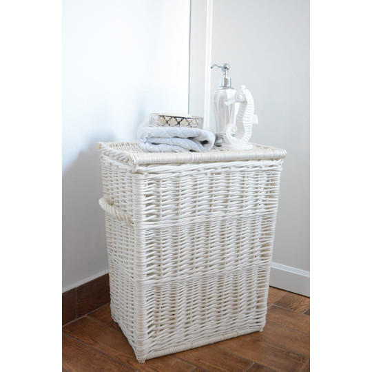 Coș alb din rattan pentru rufe pentru baie, înălțime 50cm