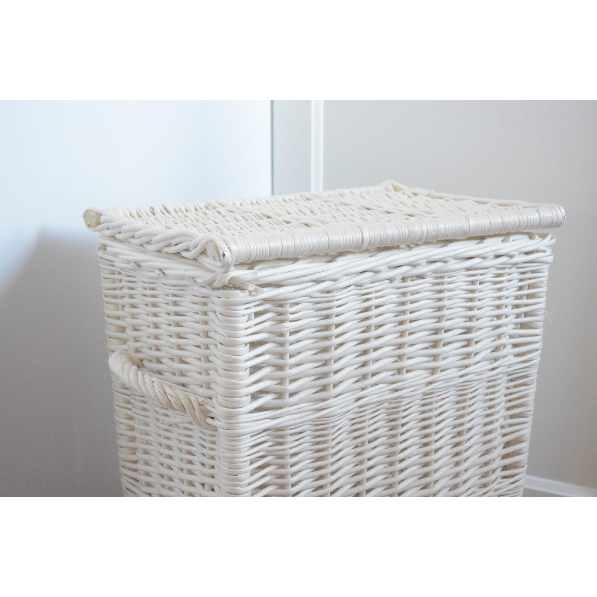 Coș alb din rattan pentru rufe pentru baie, înălțime 60cm