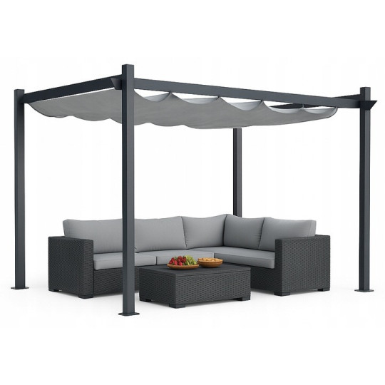 Pergolă metalică de grădină pentru terasă, cu dimensiunea de 3x4, de culoare gri.