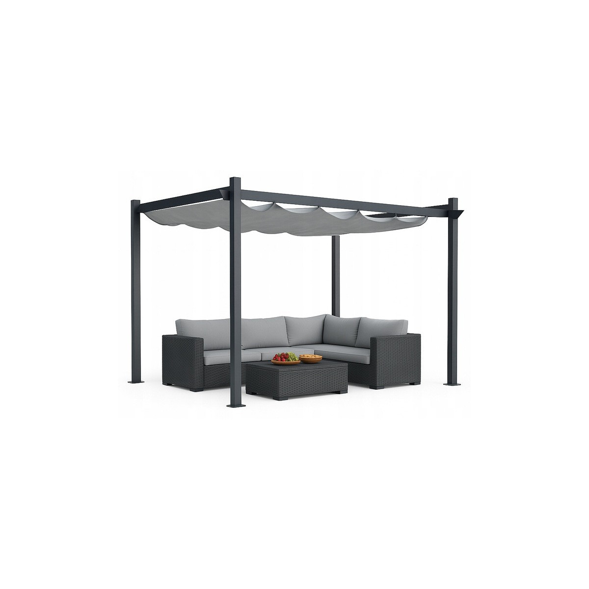Pergolă metalică de grădină pentru terasă, cu dimensiunea de 3x4, de culoare gri.