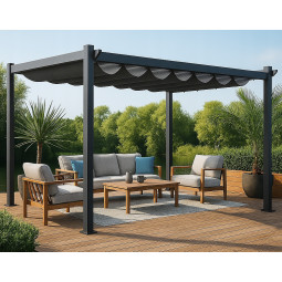 Pergolă metalică de grădină pentru terasă, cu dimensiunea de 3x4, de culoare gri.