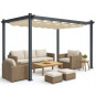 Pergolă metalică de grădină cu dimensiunea de 3x4 m pentru terasă, foișor cu acoperiș, construcție gri, acoperiș bej