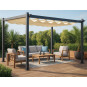 Pergolă metalică de grădină cu dimensiunea de 3x4 m pentru terasă, foișor cu acoperiș, construcție gri, acoperiș bej