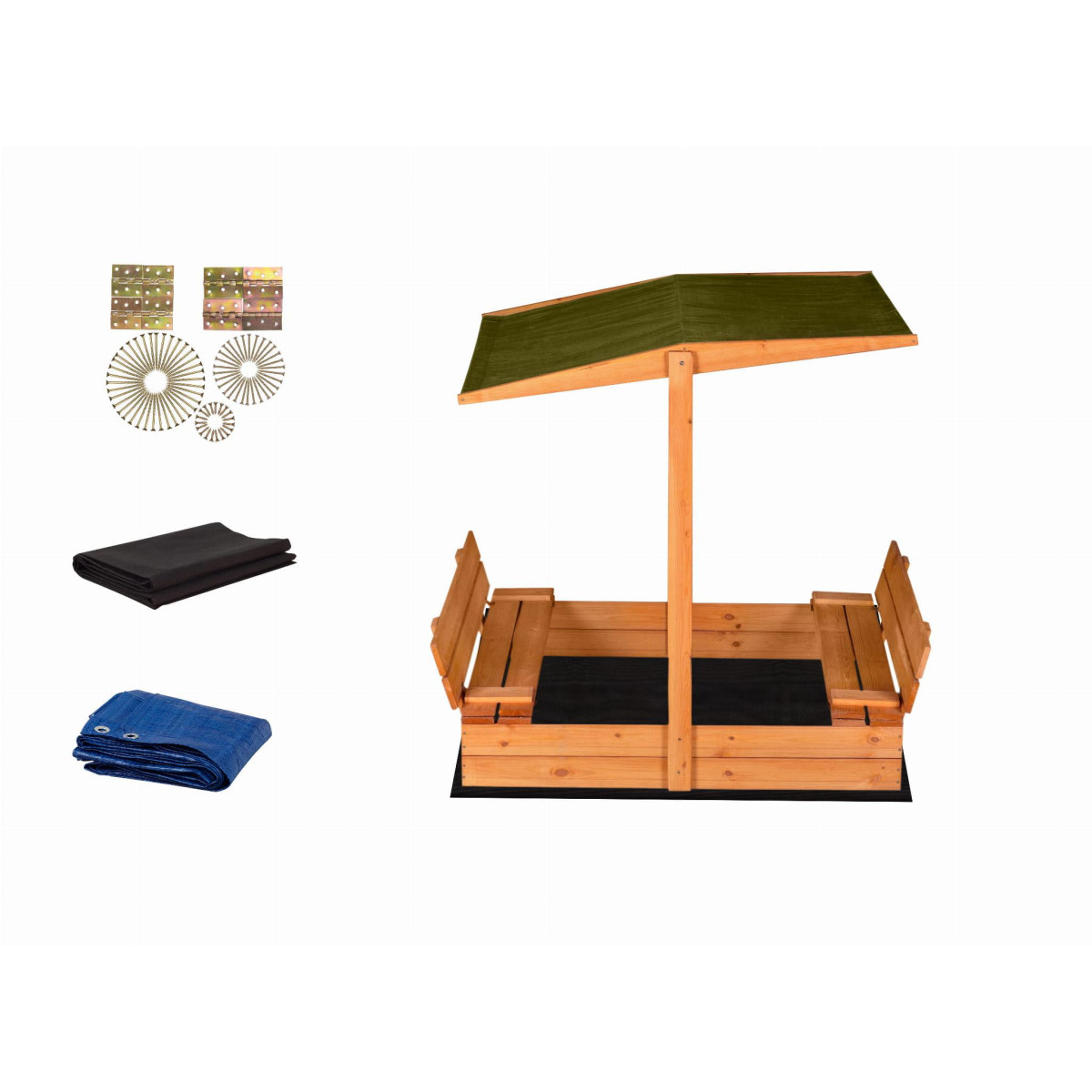 Pătuț de nisip închis 120 x 120 cu acoperiș