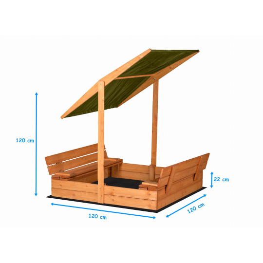 Pătuț de nisip închis 120 x 120 cu acoperiș