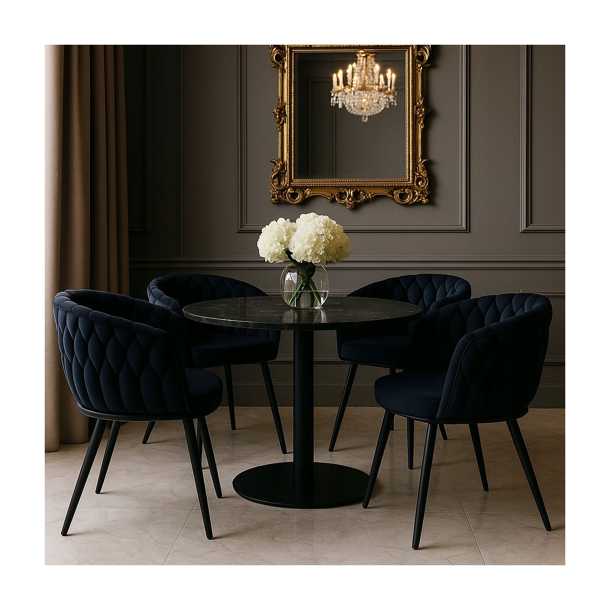 Scaune de dining tapitate de culoare neagră PRINCESS