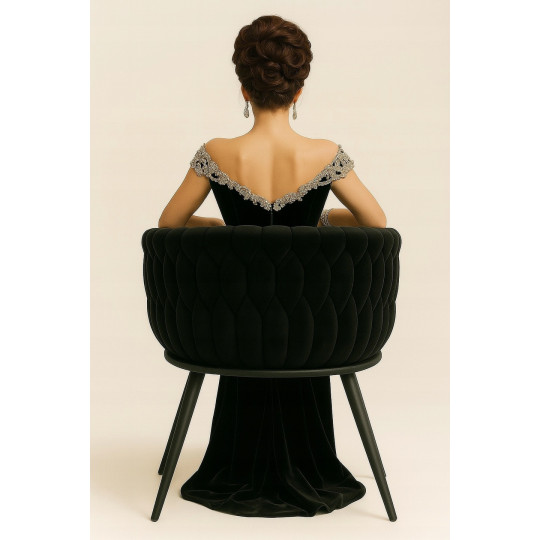 Scaune de dining tapitate de culoare neagră PRINCESS