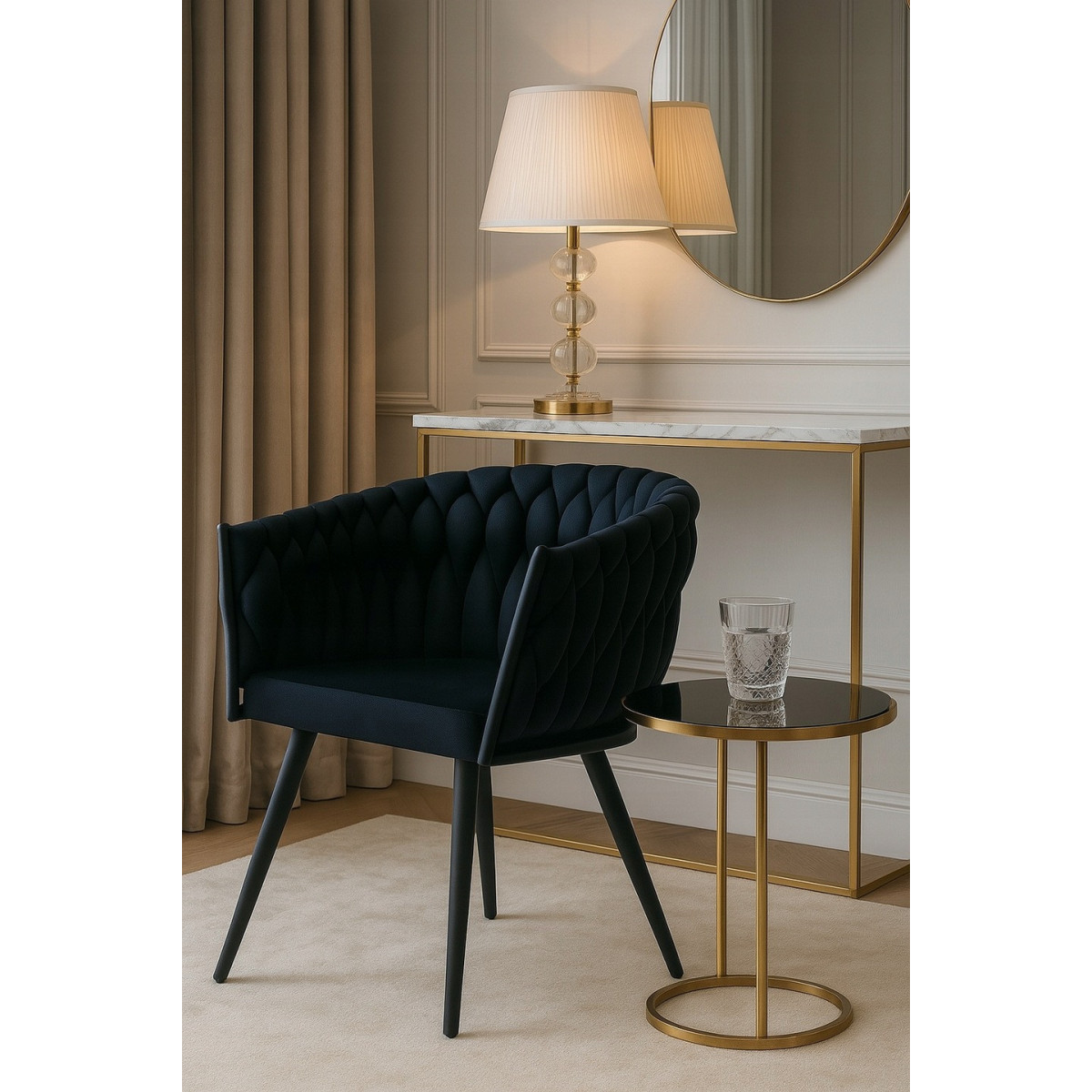Scaune de dining tapitate de culoare neagră PRINCESS