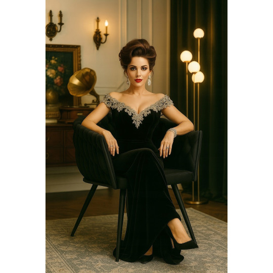 Scaune de dining tapitate de culoare neagră PRINCESS