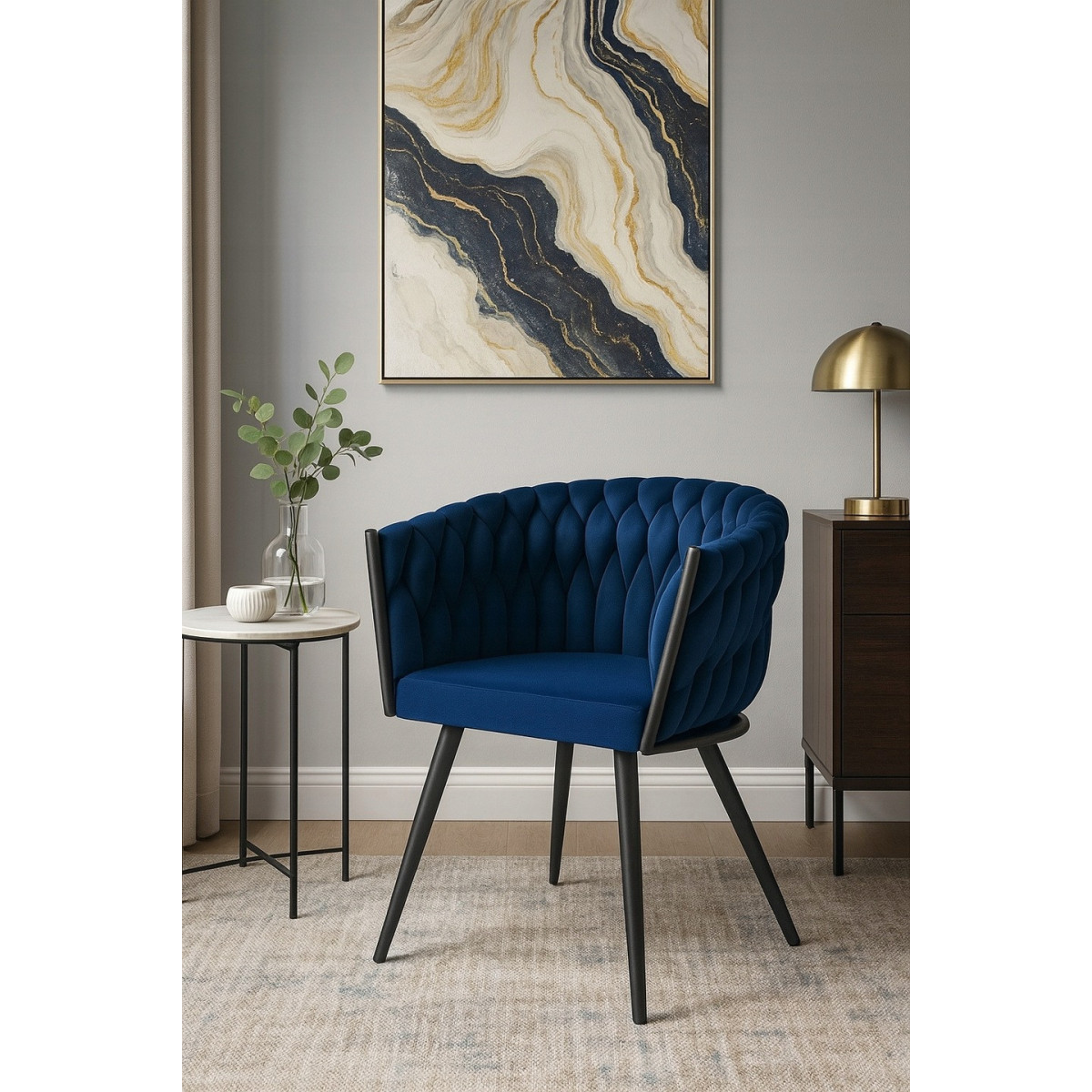Scaun elegant albastru PRINCESS cu picioare din metal
