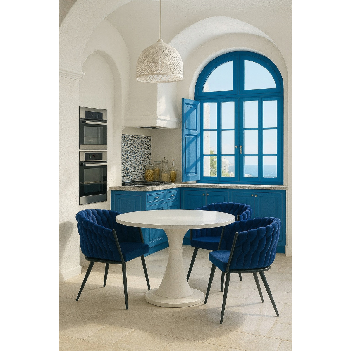 Scaun elegant albastru PRINCESS cu picioare din metal