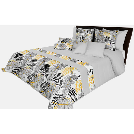 Pătură gri matlasată cu imprimeu de frunze de palmier și bananier 240x260