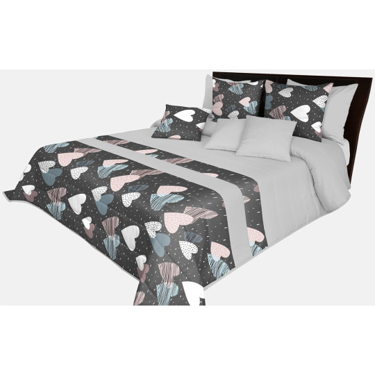 Pătură matlasată gri cu imprimeu în formă de inimă 170x210