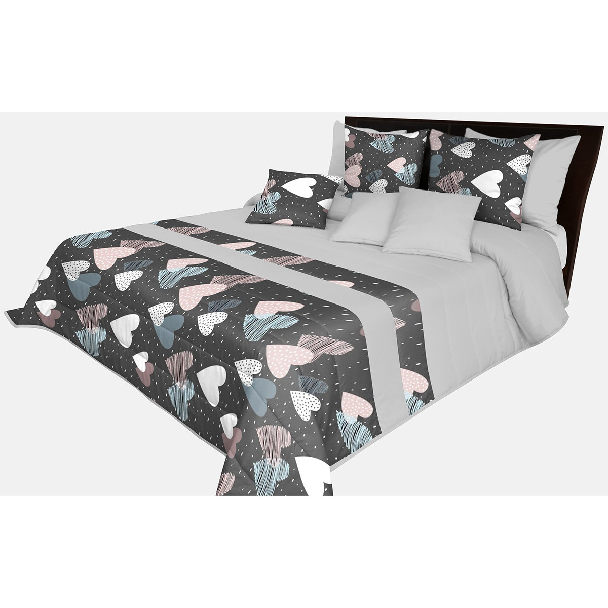 Pătură matlasată gri cu imprimeu în formă de inimă 170x210