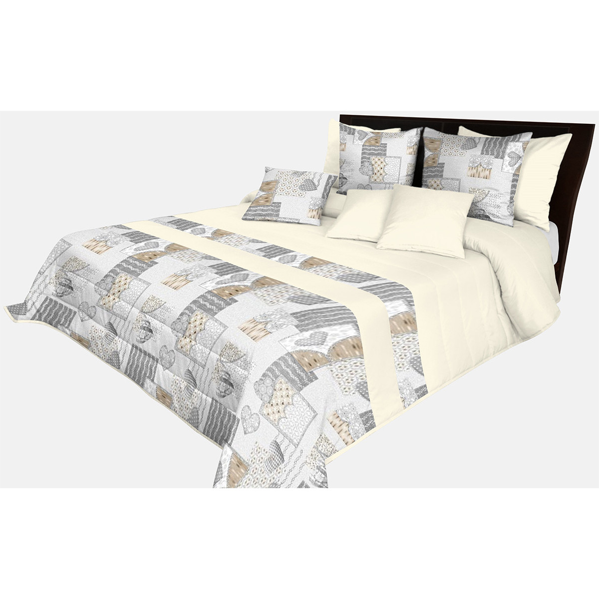 Cuvertură matlasată crem cu imprimeu de inimă 170x210