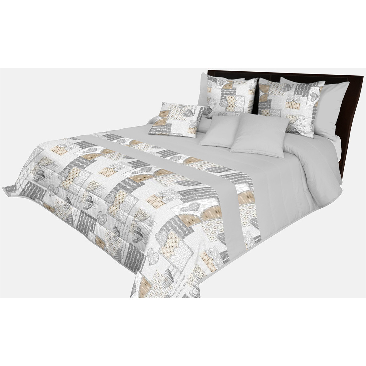 Plaid grișat cu imprimeu de inimă 170x210