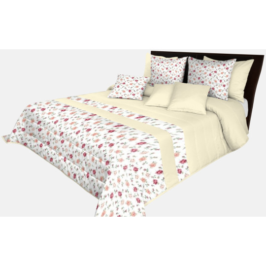 Mătase cu broderie si imprimeu de trandafiri roz si rosii 170x210