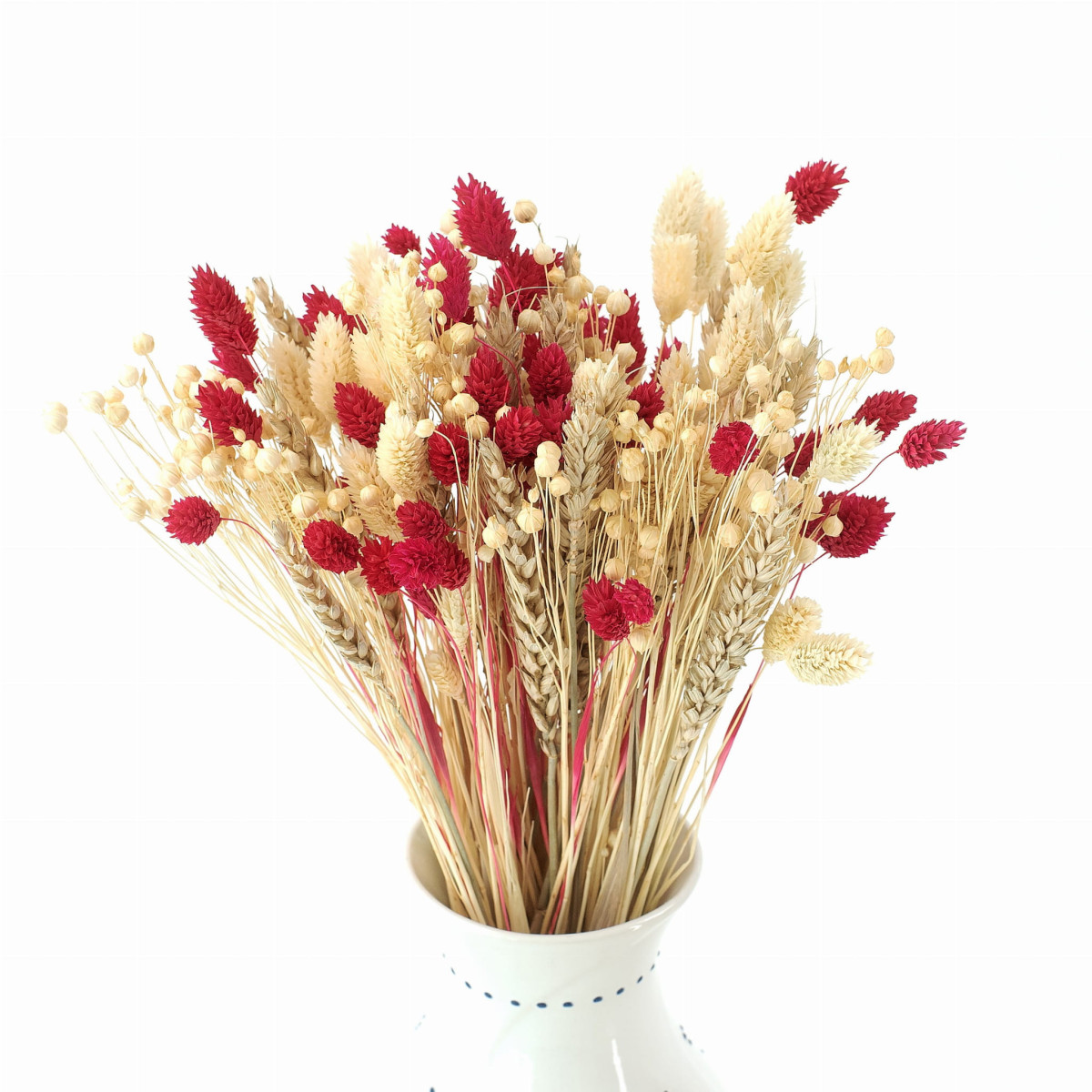 Frumoasa buchet de flori uscate Natural&Red – grâu, in, phalaris