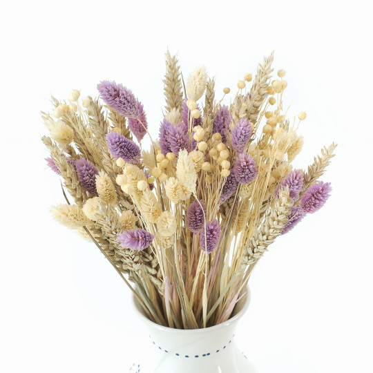 Buchetă uscată Natural&Violet – phalaris pastel, grâu și in