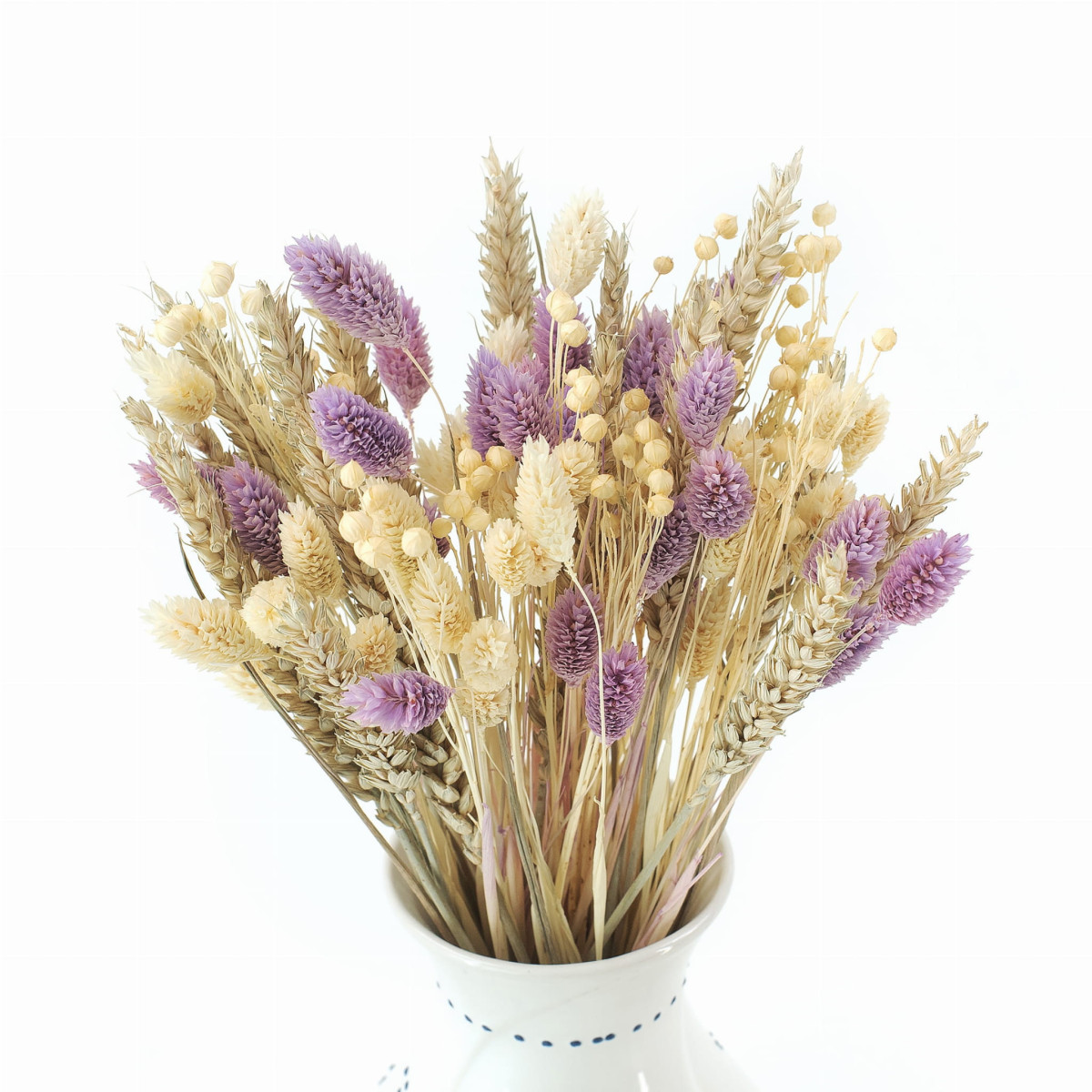 Buchetă uscată Natural&Violet – phalaris pastel, grâu și in