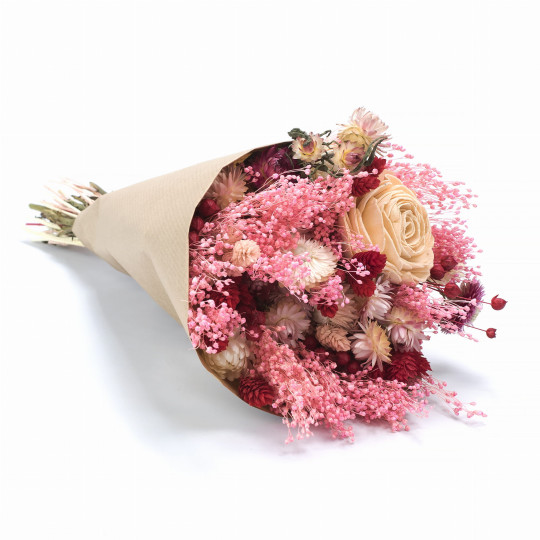 Buchetă roșie de flori uscate – in, phalaris, floare de mătură