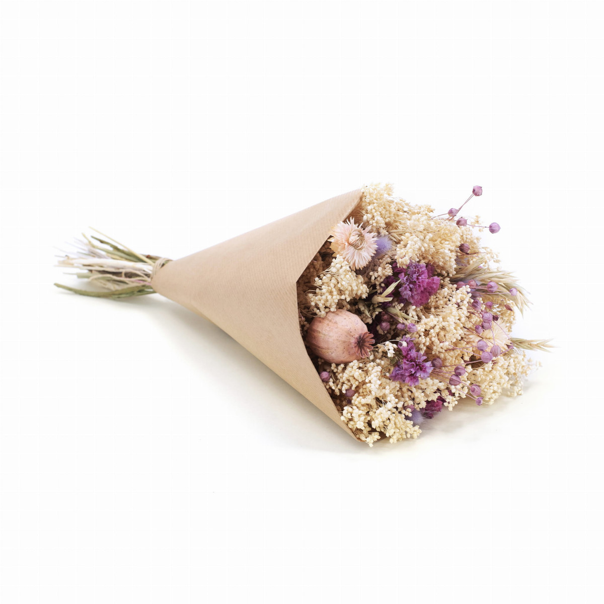 Buchet uscat Lara pentru vază – aranjament uscat în nuanțe de alb și mov