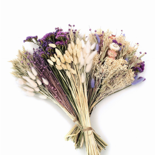 Buchet uscat Lara pentru vază – aranjament uscat în nuanțe de alb și mov