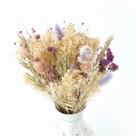 Buchet uscat Lara pentru vază – aranjament uscat în nuanțe de alb și mov