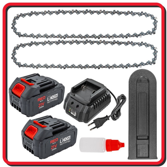 Ferăstrău cu lanț cu acumulator RTPAK0124 | 21V | 12" | 2× 4000 mAh