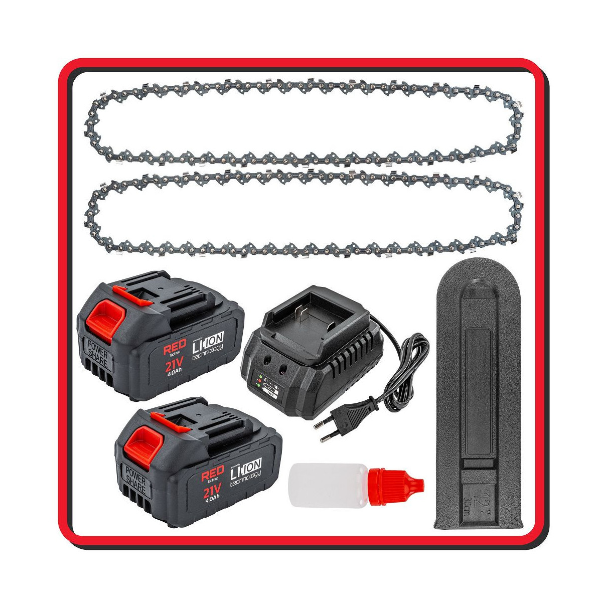 Ferăstrău cu lanț cu acumulator RTPAK0124 | 21V | 12" | 2× 4000 mAh