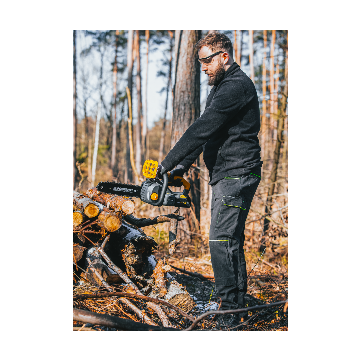 Ferăstrău cu lanț cu acumulator Powermat PM-MPA-4AHM | 21V | 12" | 2× 4000 mAh