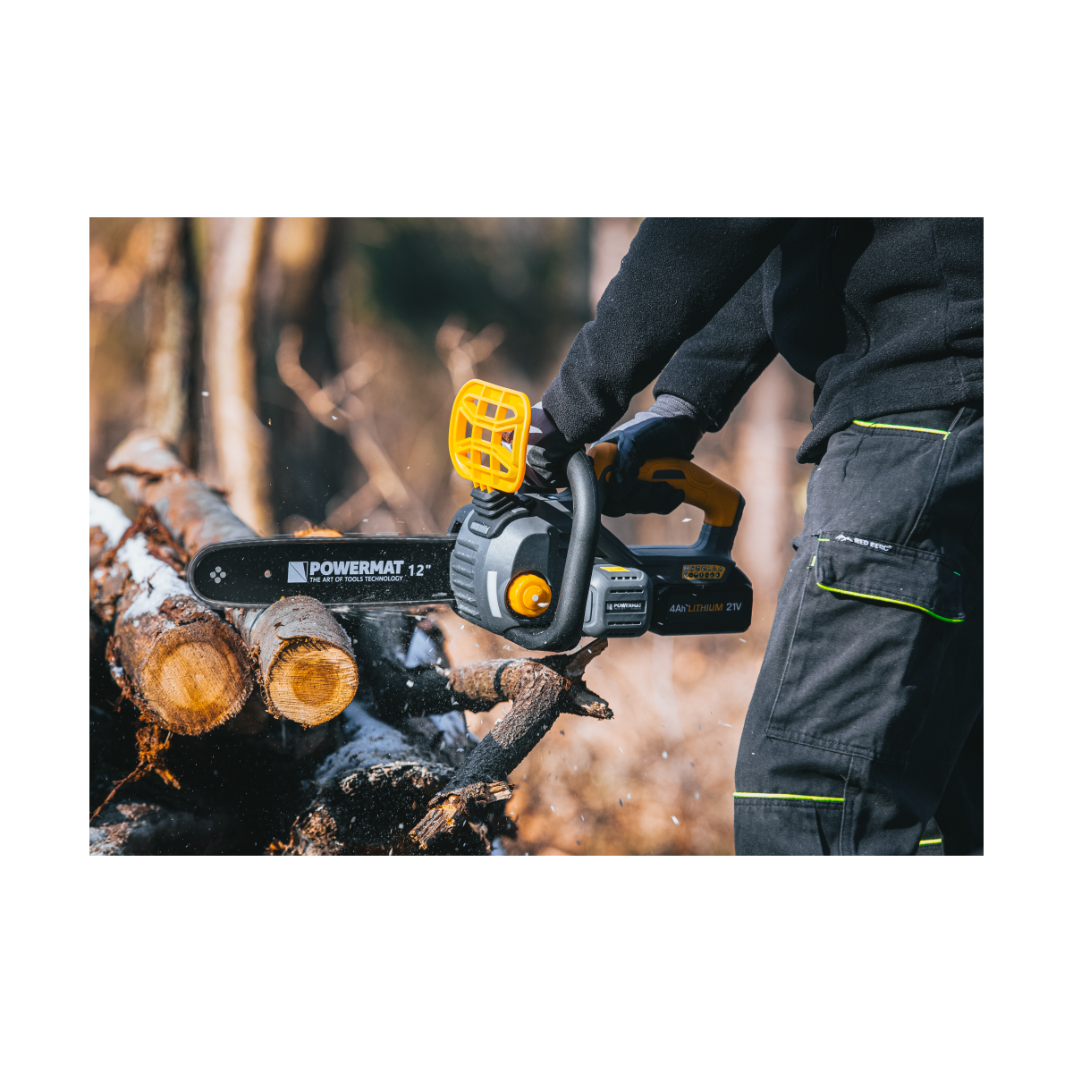 Ferăstrău cu lanț cu acumulator Powermat PM-MPA-4AHM | 21V | 12" | 2× 4000 mAh