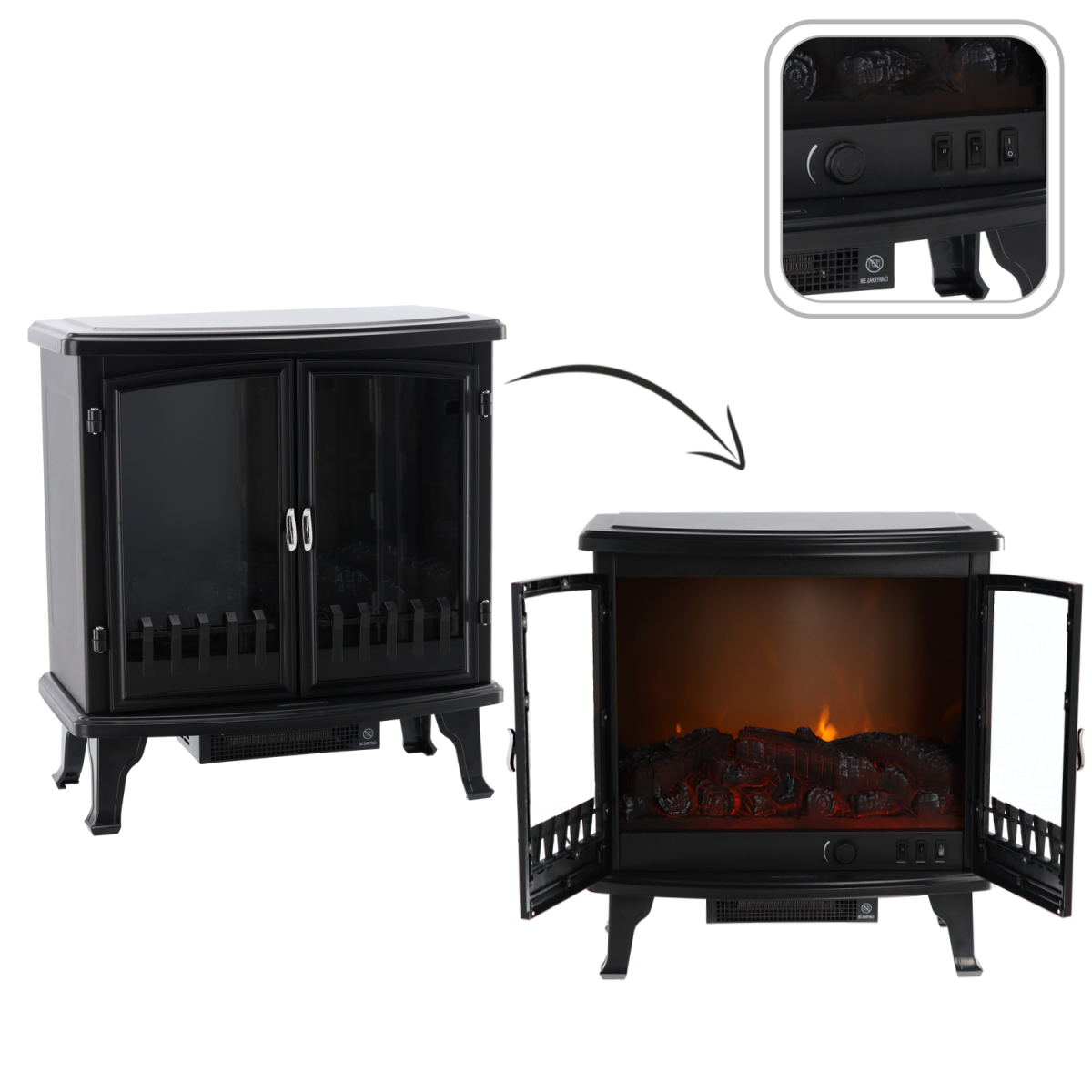 Kamin electric - imitație de flacără - 63,5 × 35 × 70 cm - 900/1800 W *6000