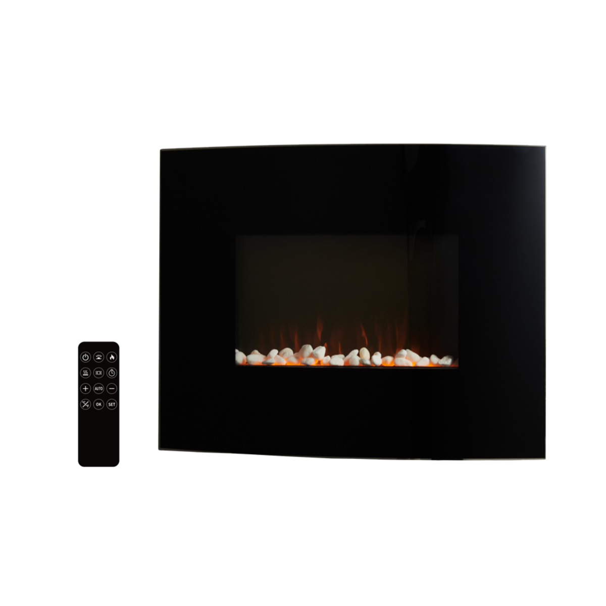 Semineu electric montat / liber cu efect de flacără 1000/2000 W – negru, 61 cm