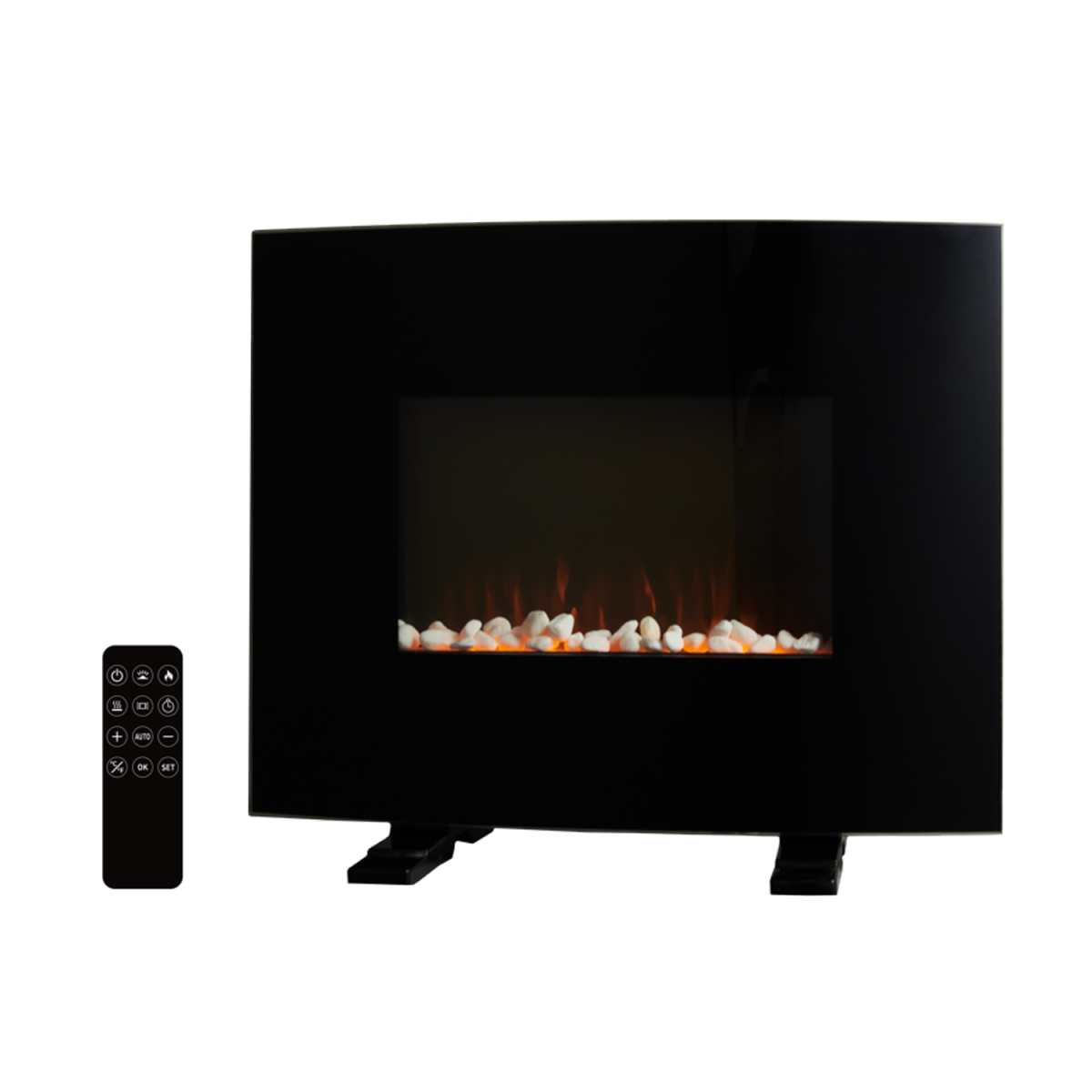 Semineu electric montat / liber cu efect de flacără 1000/2000 W – negru, 61 cm