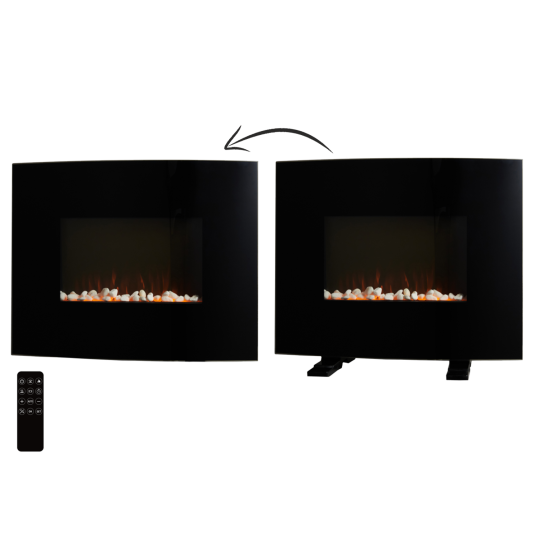 Semineu electric montat / liber cu efect de flacără 1000/2000 W – negru, 61 cm