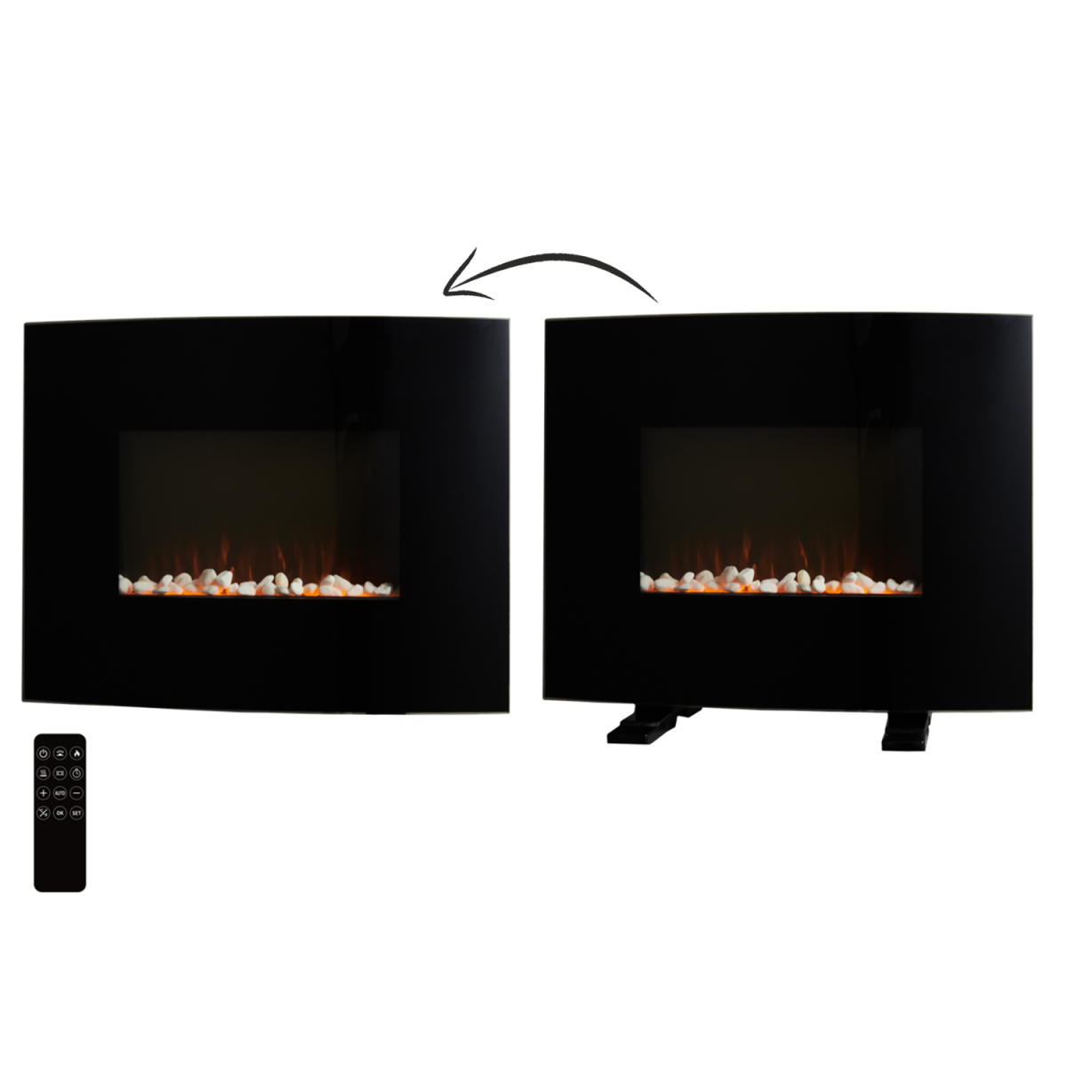 Semineu electric montat / liber cu efect de flacără 1000/2000 W – negru, 61 cm