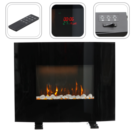 Semineu electric montat / liber cu efect de flacără 1000/2000 W – negru, 61 cm