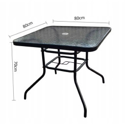 Meseu quadrat de grădină pentru terasă cu sticlă 80x80 cu deschidere pentru umbrelă.