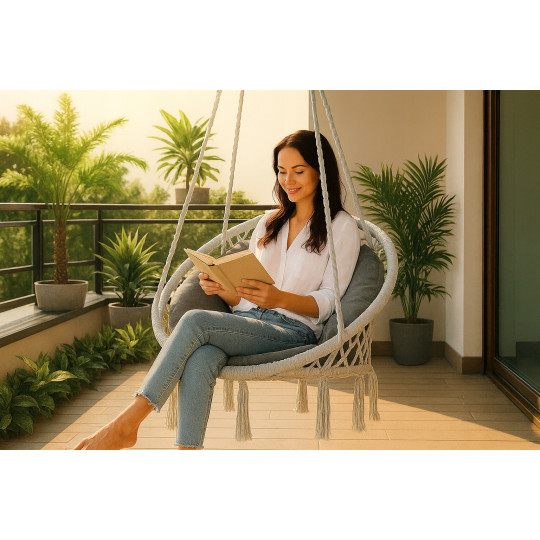 Cuib de stork gri de 80 cm, cu perna bej