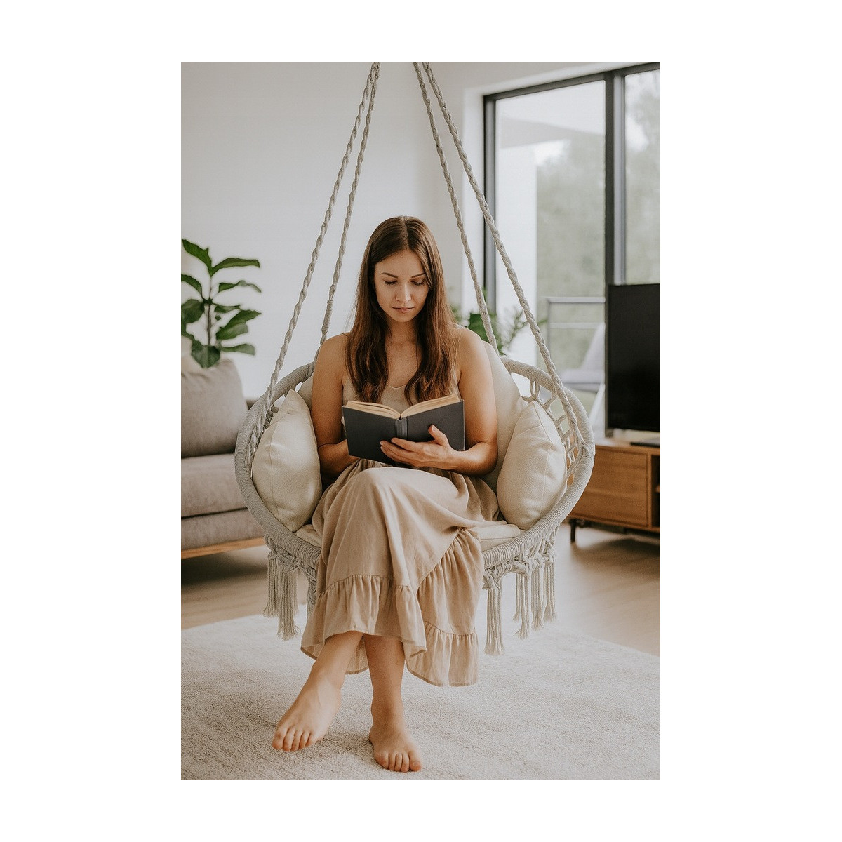 Cuib de stork gri de 80 cm, cu perna bej