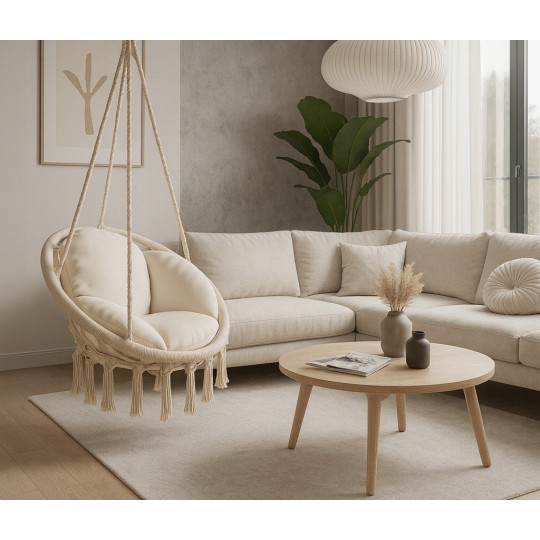 Căsuță pentru berze de 80 cm, de culoare bej, cu pernuță gri deschis.