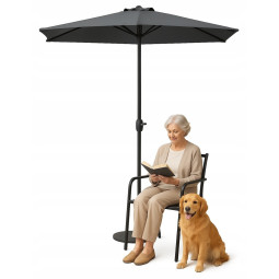 Umbrelă de terasă semi-circulară 2,7 m – gri închis PREMIUM pentru terasă și grădină