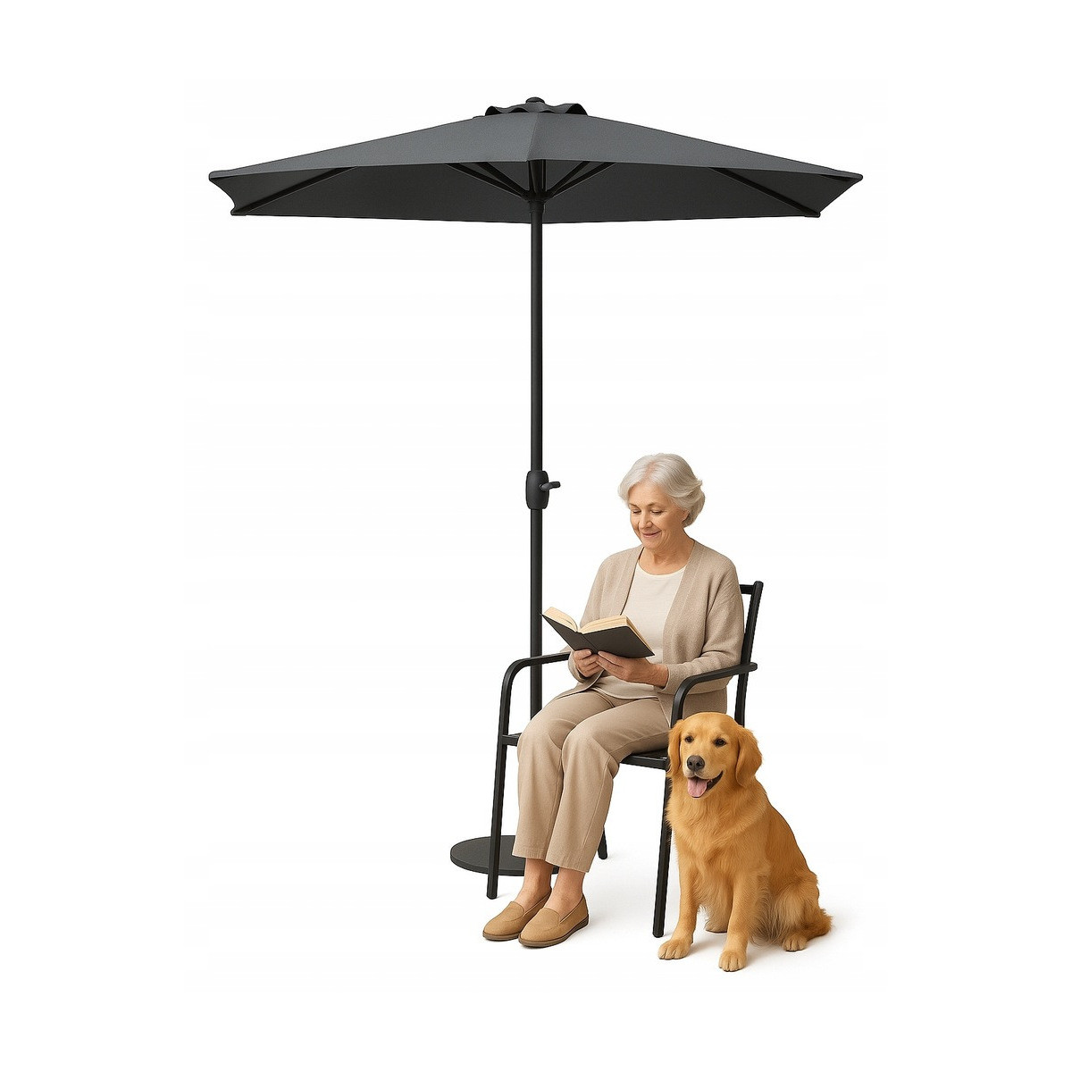 Umbrelă de terasă semi-circulară 2,7 m – gri închis PREMIUM pentru terasă și grădină