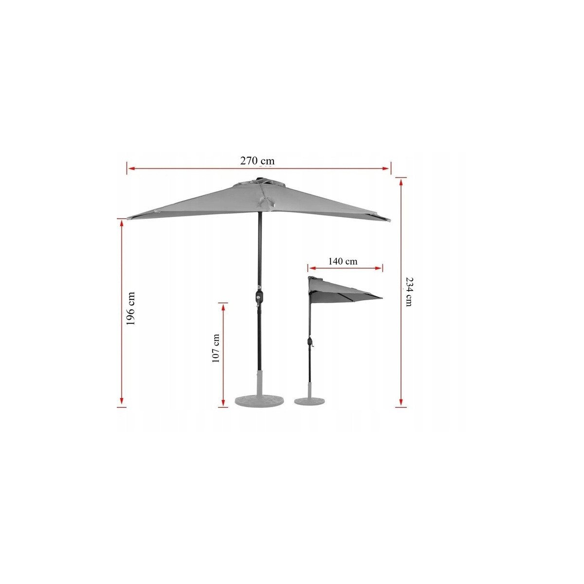 Umbrelă de terasă semi-circulară 2,7 m – gri închis PREMIUM pentru terasă și grădină