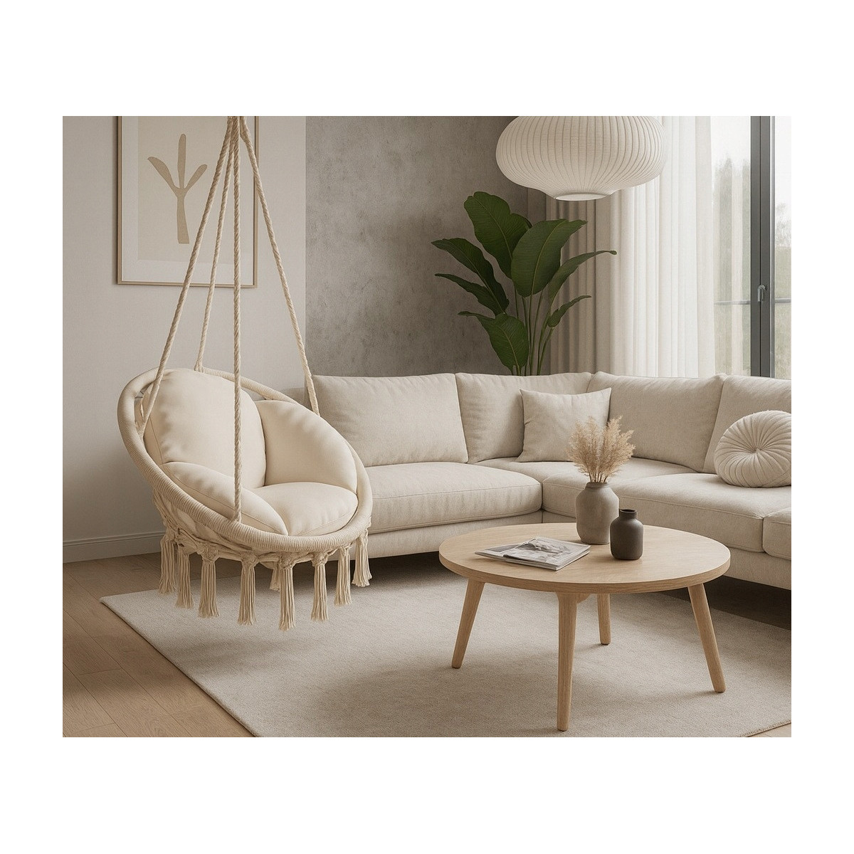 Cuib de stork negru de 80cm cu perna bej