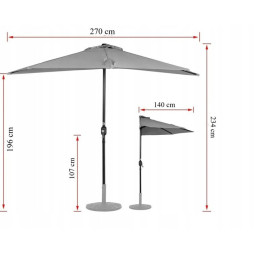 Umbrelă de balcon semi-automatizată de culoare gri deschis, 2,7 m PREMIUM