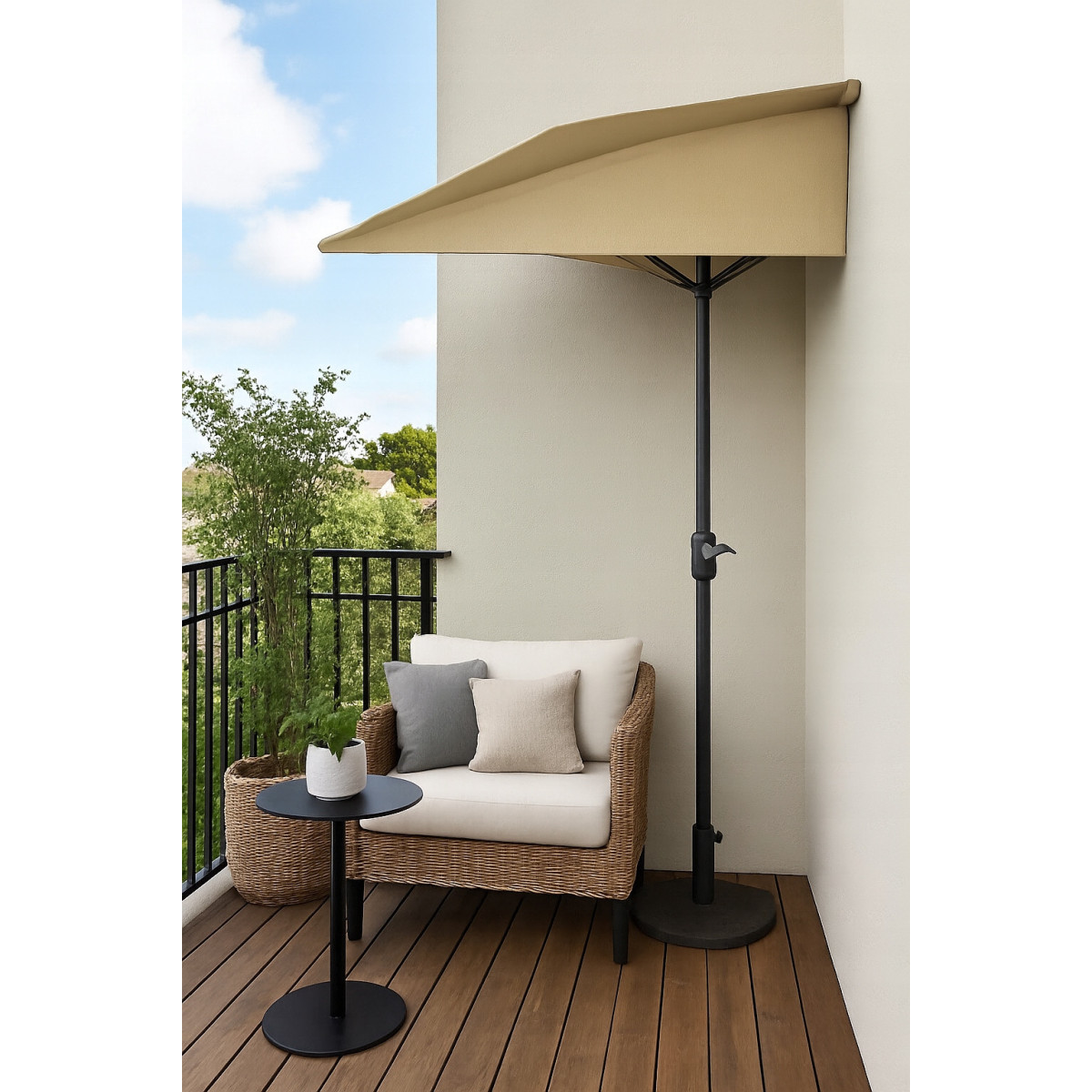 Umbrelă de balcon semi-automat în culoare bej închis de 2,7 m PREMIUM